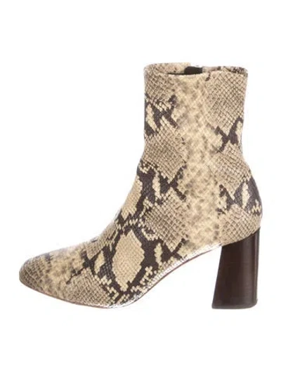 Pre-owned Loeffler Randall Embossed Leather Animal Print Boots In Neutral