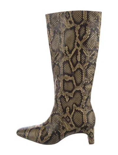 Pre-owned Loeffler Randall Embossed Leather Animal Print Boots In Neutrals