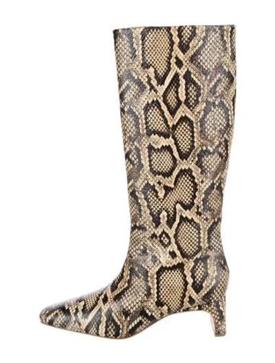 Pre-owned Loeffler Randall Embossed Leather Animal Print Boots In Neutrals