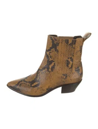 Pre-owned Loeffler Randall Embossed Leather Animal Print Chelsea Boots In Brown