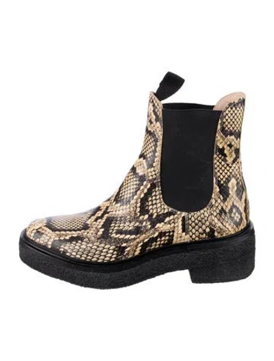 Pre-owned Loeffler Randall Embossed Leather Animal Print Combat Boots In Black