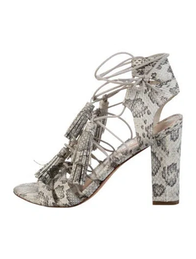Pre-owned Loeffler Randall Embossed Leather Animal Print Gladiator Sandals In Gray