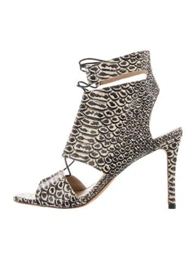 Pre-owned Loeffler Randall Embossed Leather Animal Print Gladiator Sandals In Multi