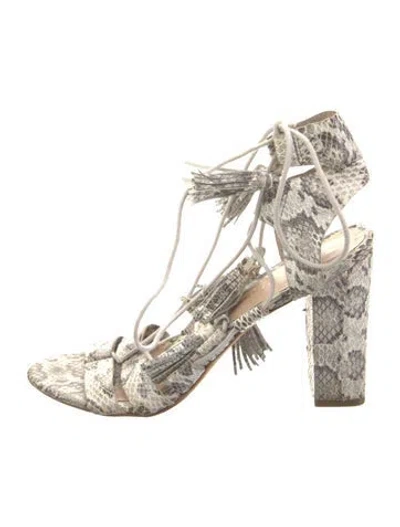 Pre-owned Loeffler Randall Embossed Leather Animal Print Gladiator Sandals In Neutral