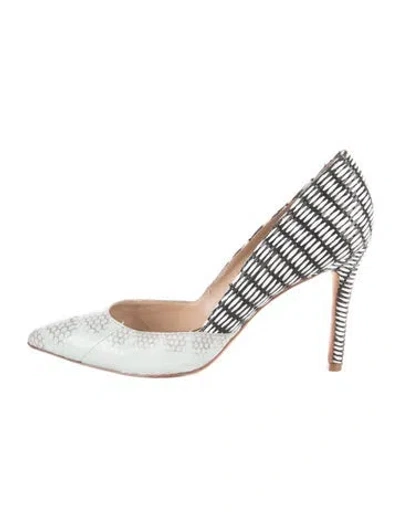 Pre-owned Loeffler Randall Embossed Leather Animal Print Pumps In Blue/white