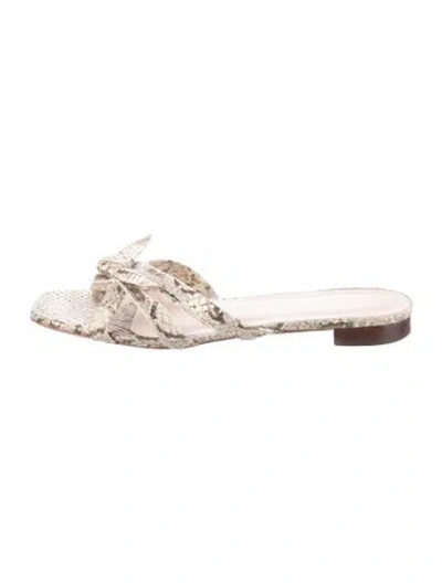 Pre-owned Loeffler Randall Embossed Leather Animal Print Slides In Grey