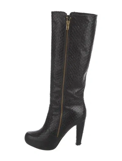 Pre-owned Loeffler Randall Embossed Leather Boots In Black