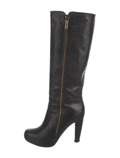 Pre-owned Loeffler Randall Embossed Leather Boots In Black