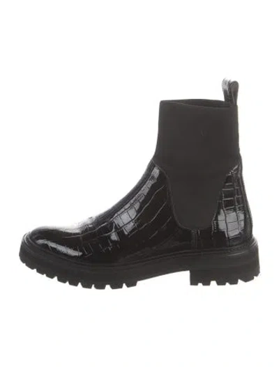 Pre-owned Loeffler Randall Embossed Leather Chelsea Boots In Black