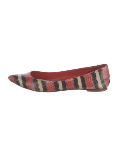 Pre-owned Loeffler Randall Embossed Leather Printed Flats In Red