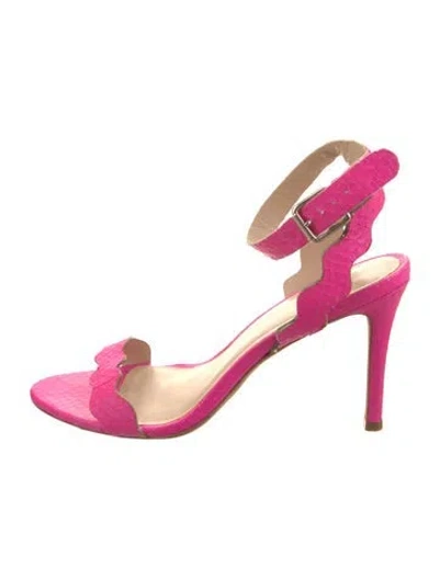 Pre-owned Loeffler Randall Embossed Leather Scalloped Accent Sandals In Pink