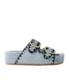 Loeffler Randall Embroidered Raffia Platform Slides In Blue