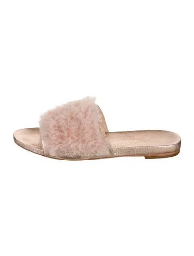 Pre-owned Loeffler Randall Faux Fur Slides In Neutral