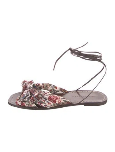 Pre-owned Loeffler Randall Floral Print Bow Accents Gladiator Sandals In Neutral