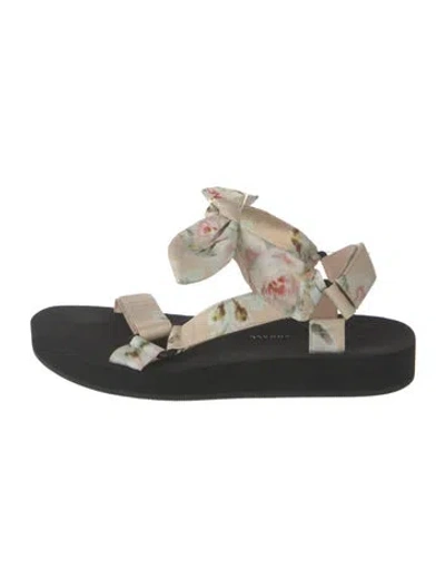 Pre-owned Loeffler Randall Floral Print Bow Accents Sandals In Black