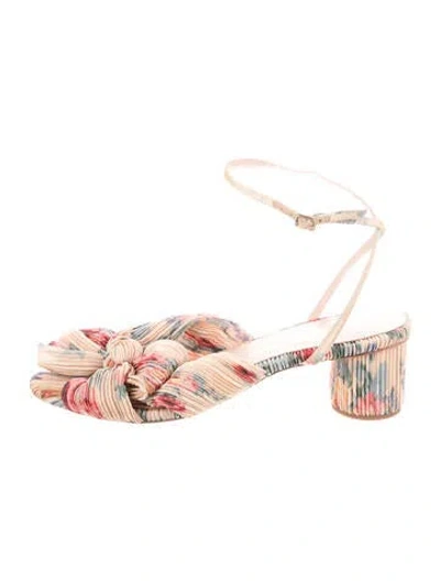 Pre-owned Loeffler Randall Floral Print Bow Accents Sandals In Neutral