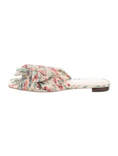 Pre-owned Loeffler Randall Floral Print Bow Accents Slides In Neutral