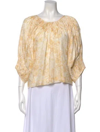 Pre-owned Loeffler Randall Floral Print Crew Neck Blouse In Neutral