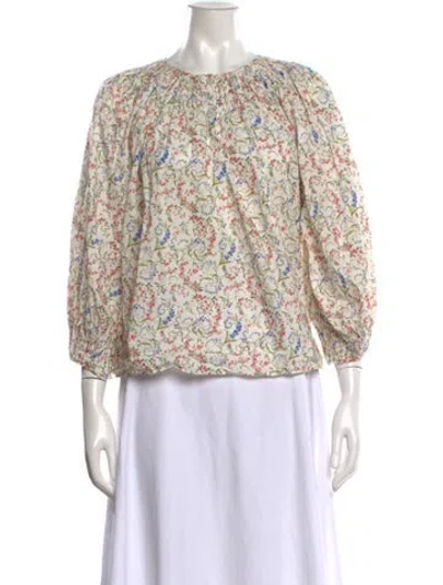 Pre-owned Loeffler Randall Floral Print Crew Neck Blouse In Neutrals