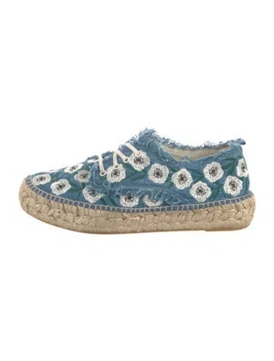 Pre-owned Loeffler Randall Floral Print Embroidered Accent Espadrilles In Blue