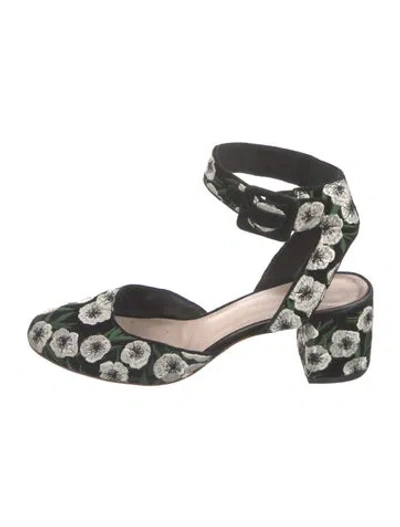 Pre-owned Loeffler Randall Floral Print Embroidered Accent Slingback Pumps In Black