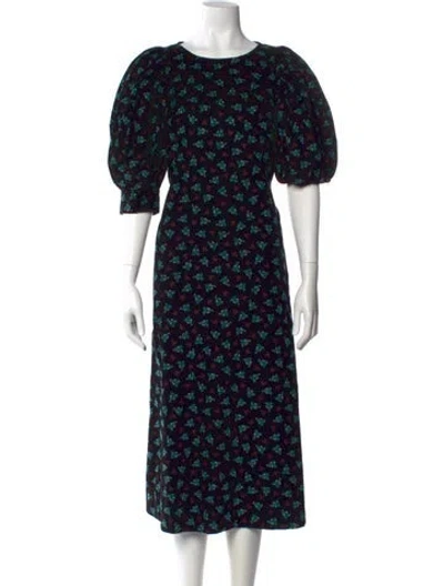 Pre-owned Loeffler Randall Floral Print Long Dress In Black