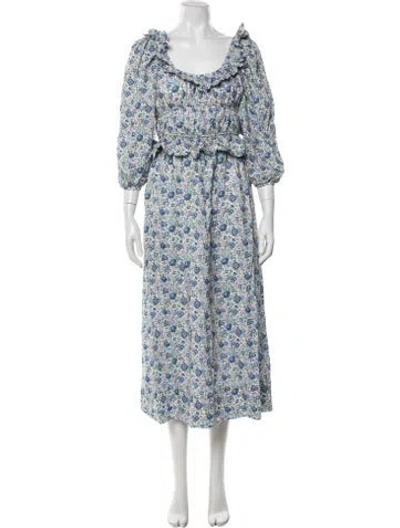 Pre-owned Loeffler Randall Floral Print Long Dress In Blue