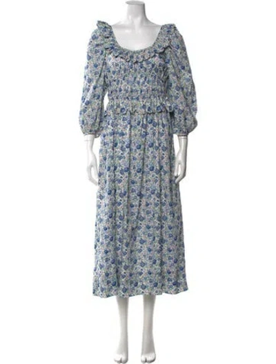 Pre-owned Loeffler Randall Floral Print Long Dress In Blue