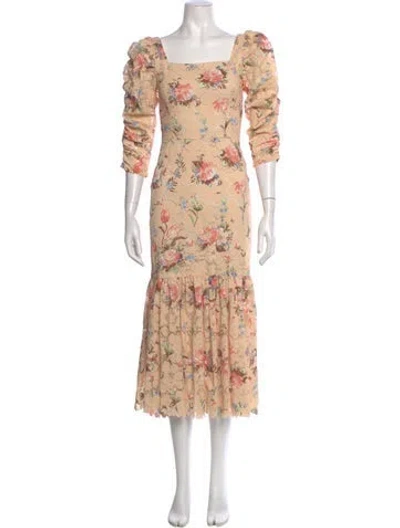 Pre-owned Loeffler Randall Floral Print Long Dress In Neutral