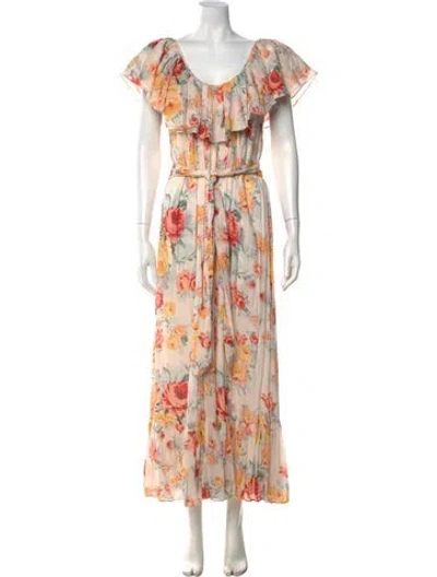 Pre-owned Loeffler Randall Floral Print Long Dress In White