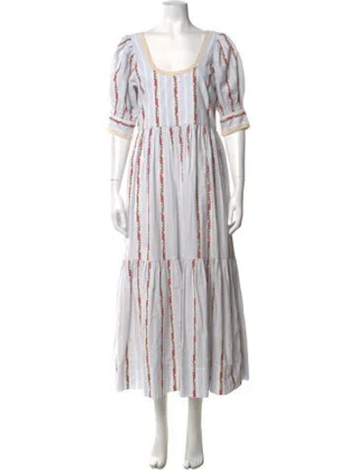 Pre-owned Loeffler Randall Floral Print Long Dress In White
