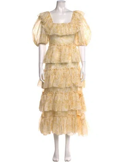 Pre-owned Loeffler Randall Floral Print Long Dress In Yellow