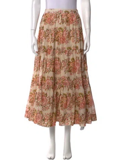 Pre-owned Loeffler Randall Floral Print Long Skirt In Neutrals