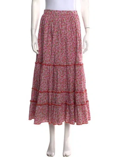 Pre-owned Loeffler Randall Floral Print Long Skirt In Pink
