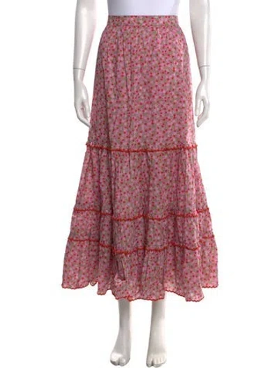 Pre-owned Loeffler Randall Floral Print Long Skirt In Pink