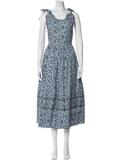 Pre-owned Loeffler Randall Floral Print Midi Length Dress In Blue