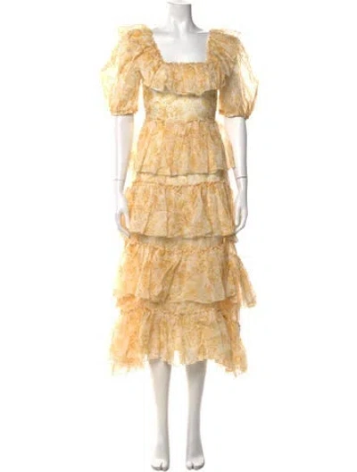 Pre-owned Loeffler Randall Floral Print Midi Length Dress In Neutral
