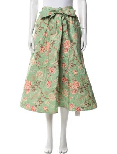 Pre-owned Loeffler Randall Floral Print Midi Length Skirt In Green
