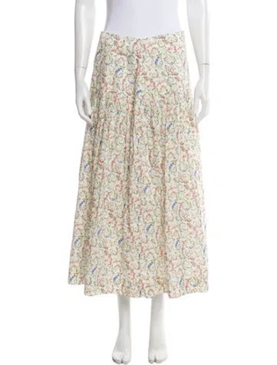 Pre-owned Loeffler Randall Floral Print Midi Length Skirt In White