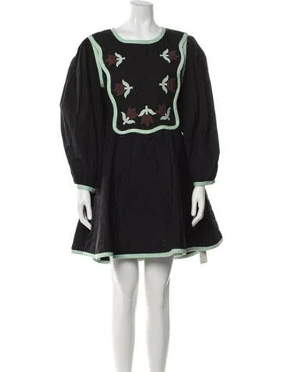Pre-owned Loeffler Randall Floral Print Mini Dress In Black
