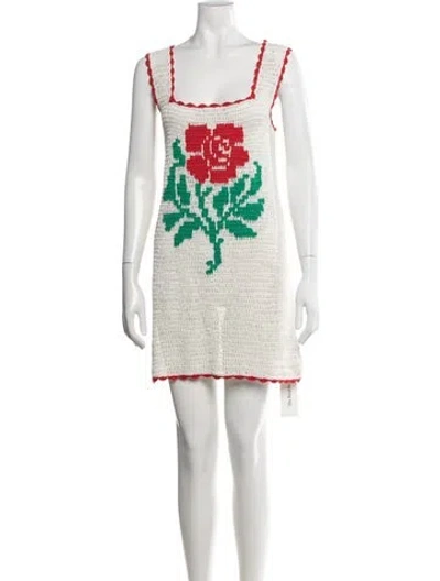 Pre-owned Loeffler Randall Floral Print Mini Dress In White