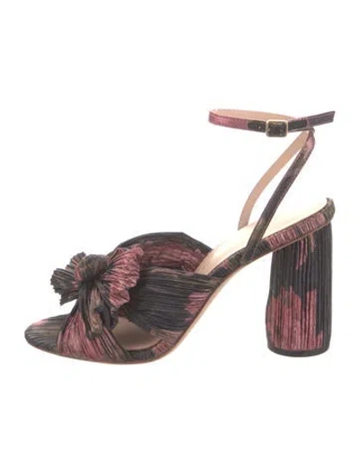Pre-owned Loeffler Randall Floral Print Sandals In Black
