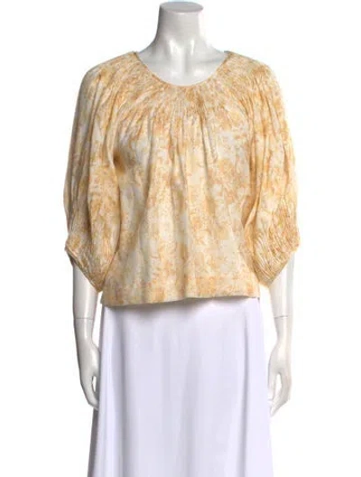 Pre-owned Loeffler Randall Floral Print Scoop Neck Blouse In Neutral
