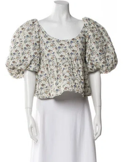 Pre-owned Loeffler Randall Floral Print Scoop Neck Crop Top In Neutral
