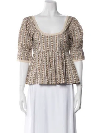 Pre-owned Loeffler Randall Floral Print Scoop Neck Top In Neutral