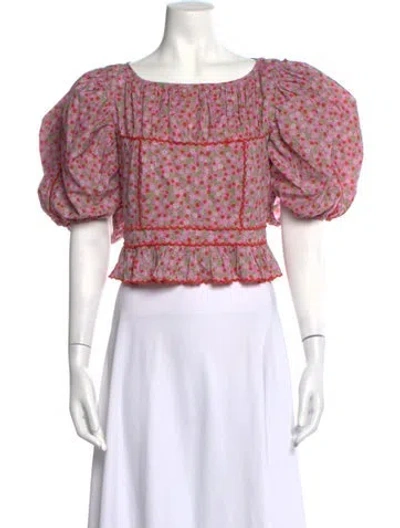 Pre-owned Loeffler Randall Floral Print Scoop Neck Top In Pink
