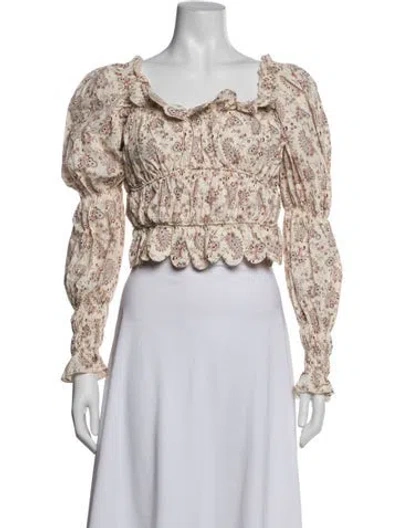 Pre-owned Loeffler Randall Floral Print Square Neckline Blouse In Multicolor