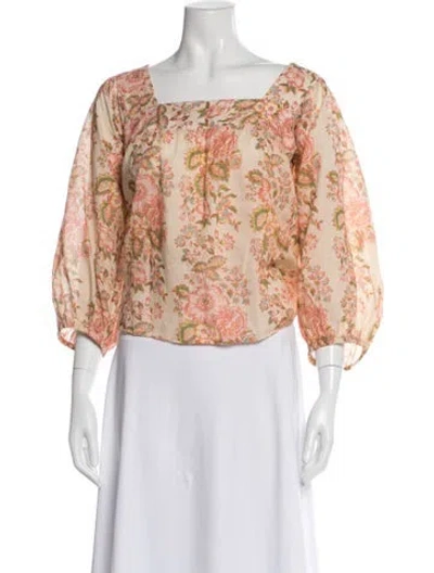 Pre-owned Loeffler Randall Floral Print Square Neckline Blouse In Pink