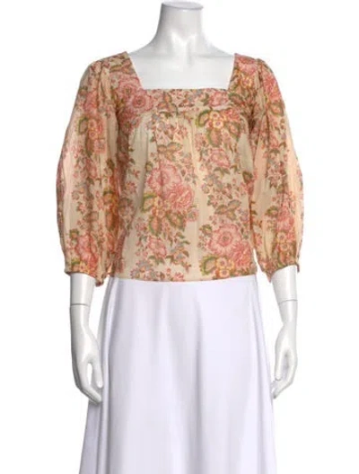 Pre-owned Loeffler Randall Floral Print Square Neckline Blouse In Pink