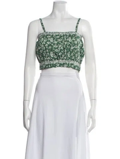 Pre-owned Loeffler Randall Floral Print Square Neckline Crop Top In Green